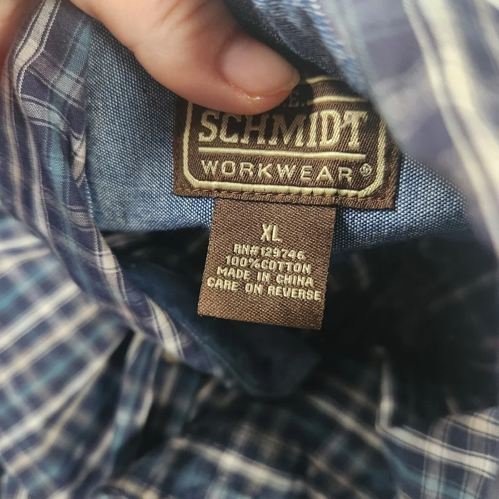 CE Schmidt Blue Plaid Work Shirt XL Long Sleeve Rugged Heavy Duty Utility Men
